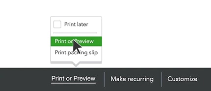 QuickBooks Invoicing - Print or Preview